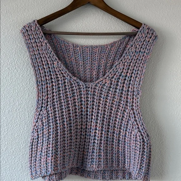 Free People‎ Chunky Knit Cotton blend Crop Purple Hoopla Sweater Vest XS - Picture 8 of 12